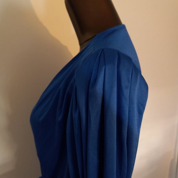 ruffled wrap dress, blouson sleeves, vintage from late 70s-80s, made in Canada - Picture 11 of 16